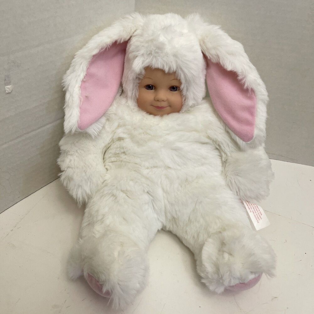 Vtg 1998 Anne Geddes Plush Bunny Baby Doll Rabbit Stuffed Animal Blue Eyes 15”